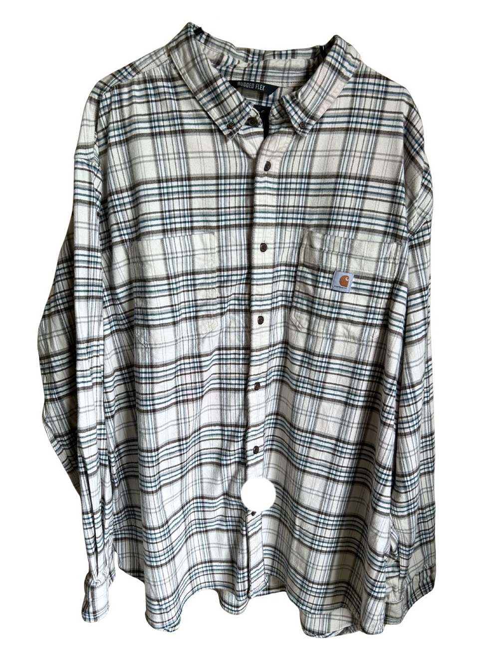 Carhartt Men’s Cream Rugged Flex Plaid Flannel Button-Up Shirt
